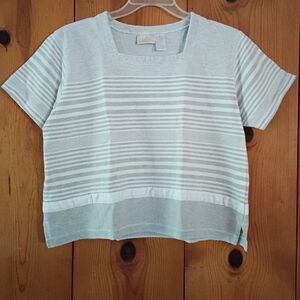 Elisabeth Petite By Liz Claiborne Square Neckline Striped Knit Cotton Top